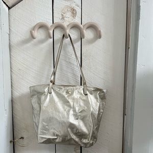 Tommy Bahama Leather Metallic Gold Shopper Tote